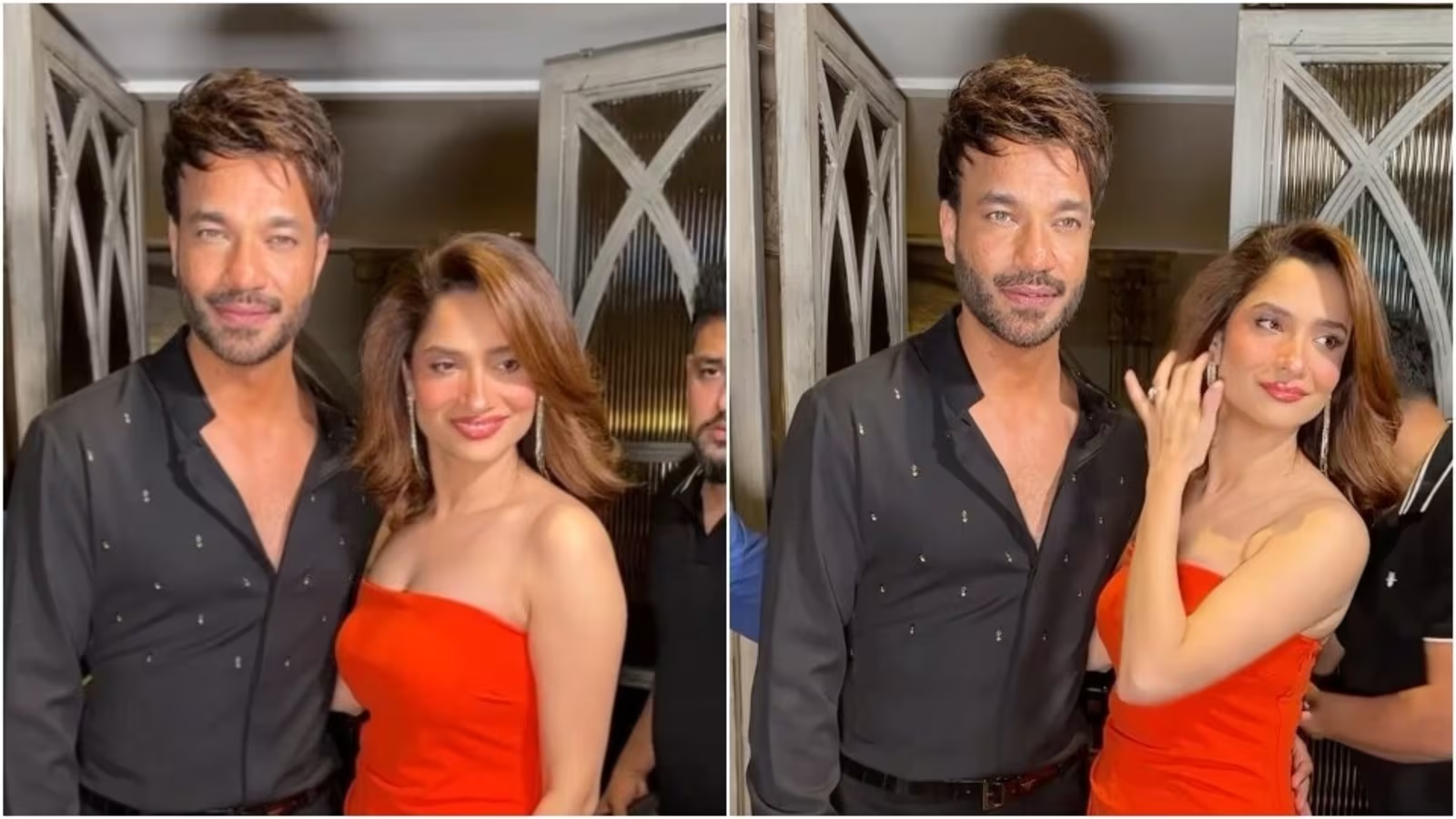 Ankita Lokhande and Vicky Jain Make a Stylish Entrance in the City, Flaunting Red Strapless Attire