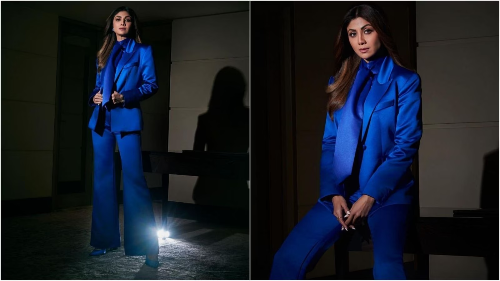 Shilpa Shetty Exudes Empowered Vibes in Striking Royal Blue Pantsuit, Sets a Power Dressing Example.