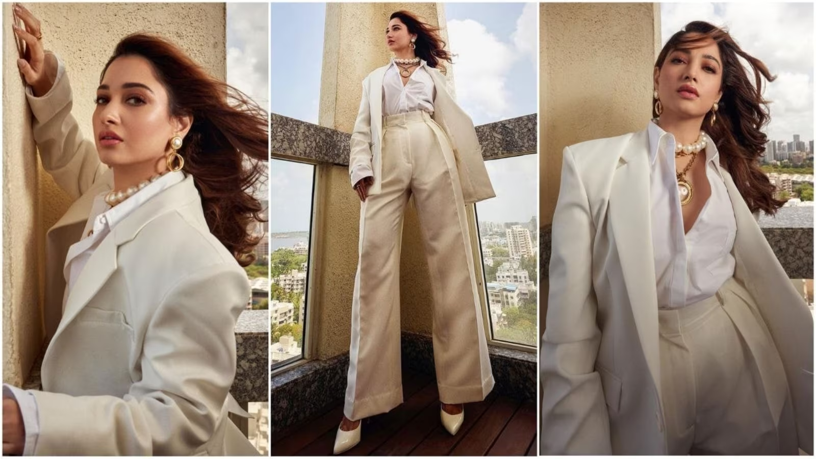 Tamannaah Bhatia Stuns in a Crisp Ivory Pantsuit and Gold Jewellery, Exuding 'Boss Lady in Summer' Vibes