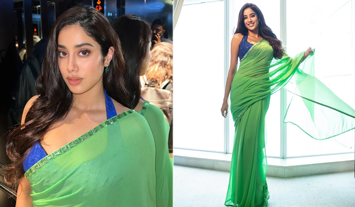 Janhvi Kapoor's Dazzling Green Chiffon Saree Sets the Fashion World Ablaze